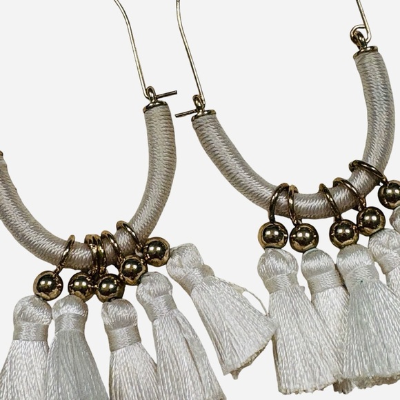 SUGARFIX Fringe Plated Metal Hooped Earrings By Baublebar 3" Gold White - Picture 5 of 8